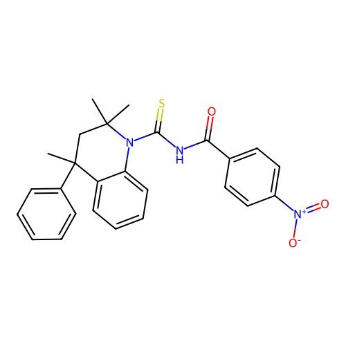 4-nitro-N-[(2,2,4-trimethyl-4-phenyl-3,4-dihydroquinolin-1(2H)-yl)carbonothioyl]benzamide structure