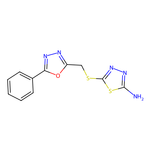 5-{[(5-Phenyl-1,3,4-oxadiazol-2-yl)methyl]sulfanyl}-1,3,4-thiadiazol-2-amine structure