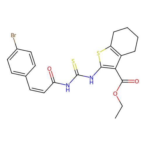 (Z)-ethyl 2-(3-(3-(4-bromophenyl)acryloyl)thioureido)-4,5,6,7-tetrahydrobenzo[b]thiophene-3-carboxylate structure
