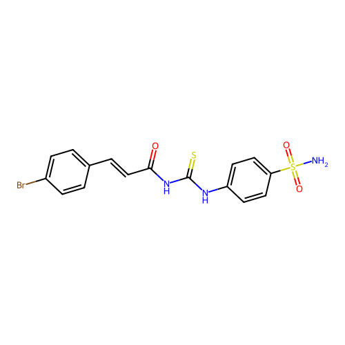 (2E)-3-(4-bromophenyl)-N-[(4-sulfamoylphenyl)carbamothioyl]prop-2-enamide structure