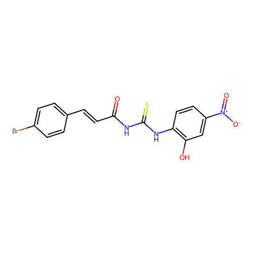 (2E)-3-(4-bromophenyl)-N-[(2-hydroxy-4-nitrophenyl)carbamothioyl]prop-2-enamide structure