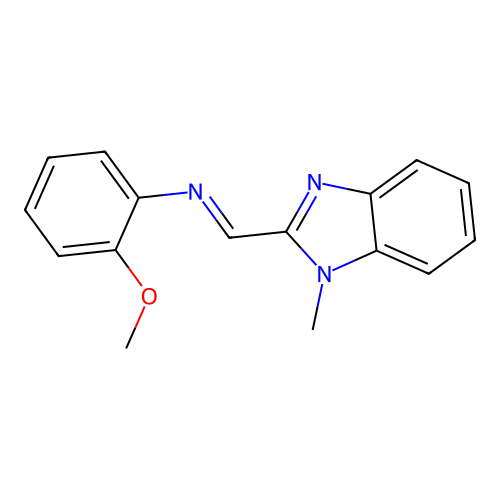 (E)-2-methoxy-N-((1-methyl-1H-benzo[d]imidazol-2-yl)methylene)aniline structure