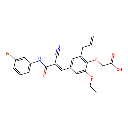 [4-{(1E)-3-[(3-bromophenyl)amino]-2-cyano-3-oxoprop-1-en-1-yl}-2-ethoxy-6-(prop-2-en-1-yl)phenoxy]acetic acid structure