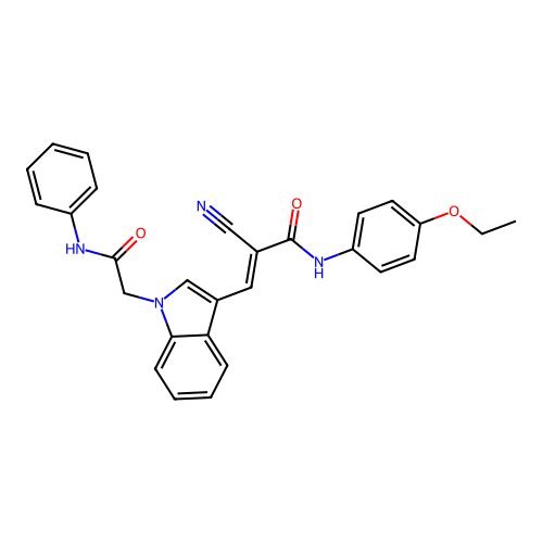 (2E)-2-cyano-N-(4-ethoxyphenyl)-3-{1-[2-oxo-2-(phenylamino)ethyl]-1H-indol-3-yl}prop-2-enamide structure