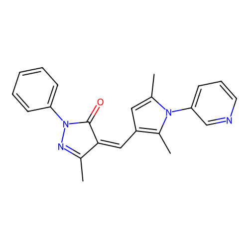 (Z)-4-((2,5-dimethyl-1-(pyridin-3-yl)-1H-pyrrol-3-yl)methylene)-3-methyl-1-phenyl-1H-pyrazol-5(4H)-one structure