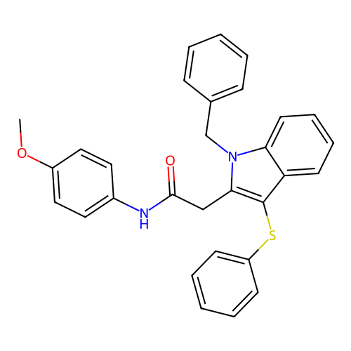 2-[1-benzyl-3-(phenylsulfanyl)-1H-indol-2-yl]-N-(4-methoxyphenyl)acetamide structure