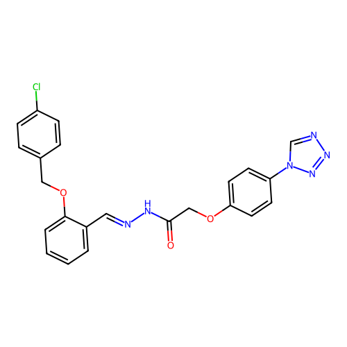 (E)-2-(4-(1H-tetrazol-1-yl)phenoxy)-N'-(2-((4-chlorobenzyl)oxy)benzylidene)acetohydrazide structure