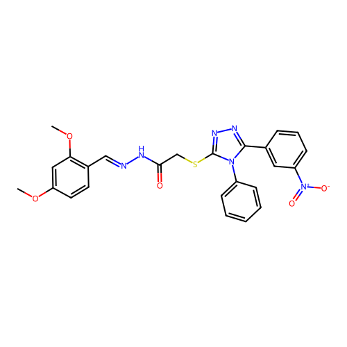 (E)-N'-(2,4-dimethoxybenzylidene)-2-((5-(3-nitrophenyl)-4-phenyl-4H-1,2,4-triazol-3-yl)thio)acetohydrazide structure