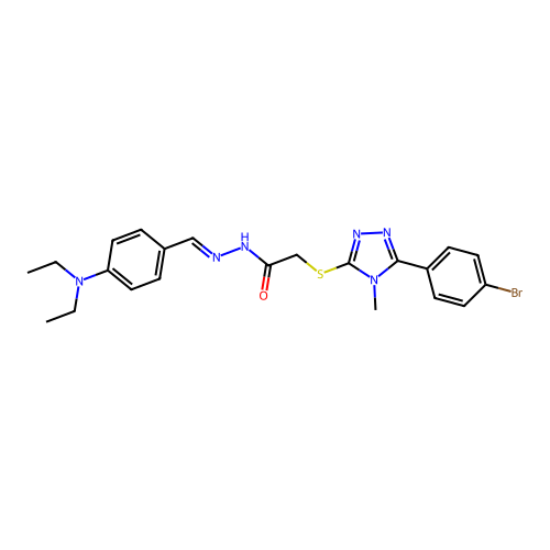 (E)-2-((5-(4-bromophenyl)-4-methyl-4H-1,2,4-triazol-3-yl)thio)-N'-(4-(diethylamino)benzylidene)acetohydrazide structure