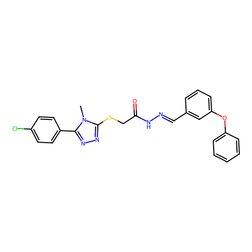 (E)-2-((5-(4-chlorophenyl)-4-methyl-4H-1,2,4-triazol-3-yl)thio)-N'-(3-phenoxybenzylidene)acetohydrazide structure