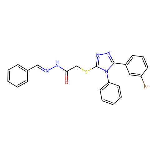 N-(benzylideneamino)-2-[[5-(3-bromophenyl)-4-phenyl-1,2,4-triazol-3-yl]sulfanyl]acetamide structure