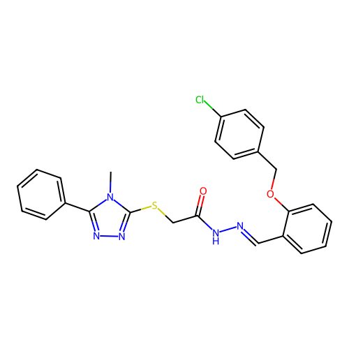 N'-(2-((4-chlorobenzyl)oxy)benzylidene)-2-((4-methyl-5-phenyl-4H-1,2,4-triazol-3-yl)thio)acetohydrazide structure