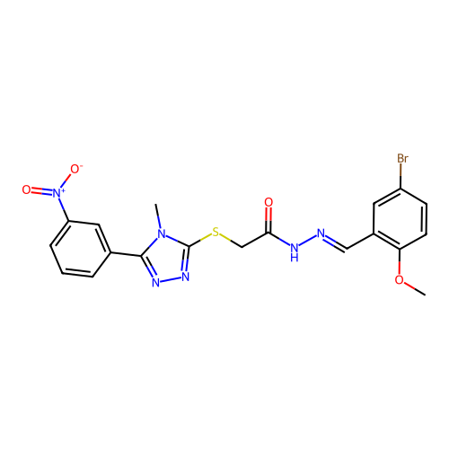 (E)-N'-(5-bromo-2-methoxybenzylidene)-2-((4-methyl-5-(3-nitrophenyl)-4H-1,2,4-triazol-3-yl)thio)acetohydrazide structure