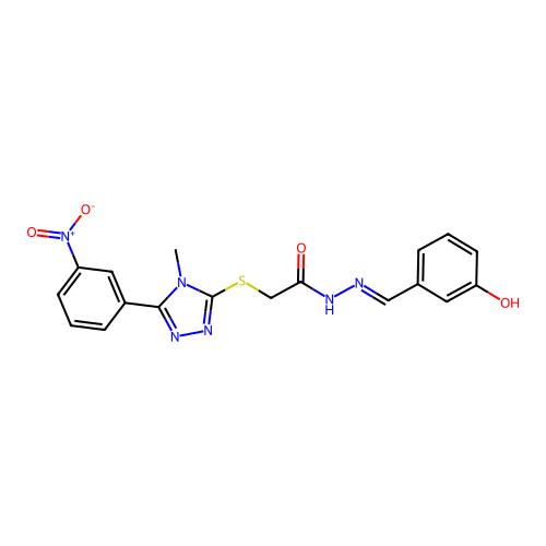 (E)-N'-(3-hydroxybenzylidene)-2-((4-methyl-5-(3-nitrophenyl)-4H-1,2,4-triazol-3-yl)thio)acetohydrazide structure