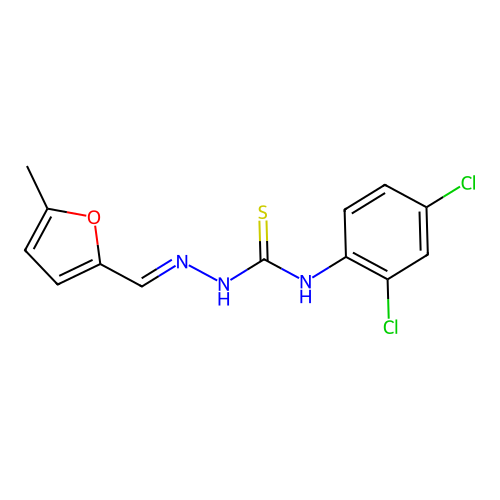 (2E)-N-(2,4-dichlorophenyl)-2-[(5-methylfuran-2-yl)methylidene]hydrazinecarbothioamide structure