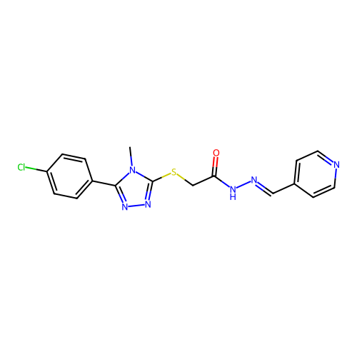 (E)-2-((5-(4-chlorophenyl)-4-methyl-4H-1,2,4-triazol-3-yl)thio)-N'-(pyridin-4-ylmethylene)acetohydrazide structure