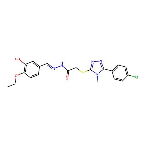 2-((5-(4-chlorophenyl)-4-methyl-4H-1,2,4-triazol-3-yl)thio)-N'-(4-ethoxy-3-hydroxybenzylidene)acetohydrazide structure