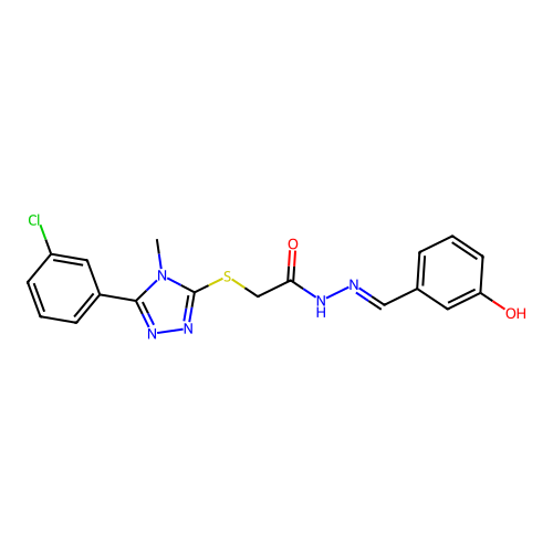 (E)-2-((5-(3-chlorophenyl)-4-methyl-4H-1,2,4-triazol-3-yl)thio)-N'-(3-hydroxybenzylidene)acetohydrazide structure