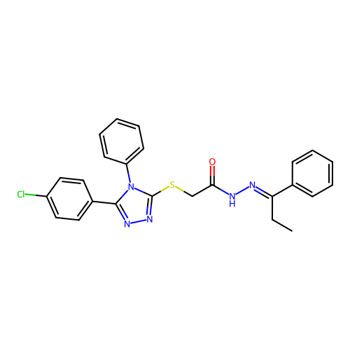 (E)-2-((5-(4-chlorophenyl)-4-phenyl-4H-1,2,4-triazol-3-yl)thio)-N'-(1-phenylpropylidene)acetohydrazide structure