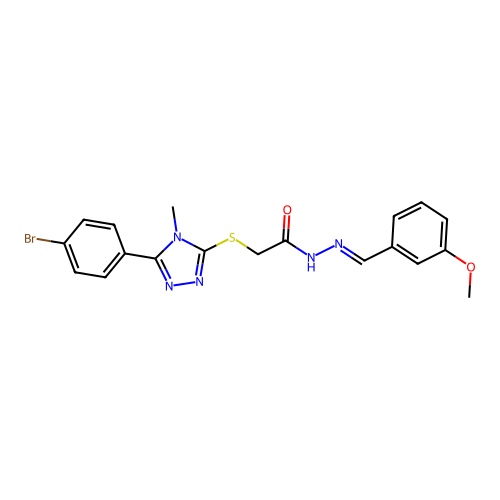 (E)-2-((5-(4-bromophenyl)-4-methyl-4H-1,2,4-triazol-3-yl)thio)-N'-(3-methoxybenzylidene)acetohydrazide structure