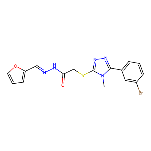 (E)-2-((5-(3-bromophenyl)-4-methyl-4H-1,2,4-triazol-3-yl)thio)-N'-(furan-2-ylmethylene)acetohydrazide structure