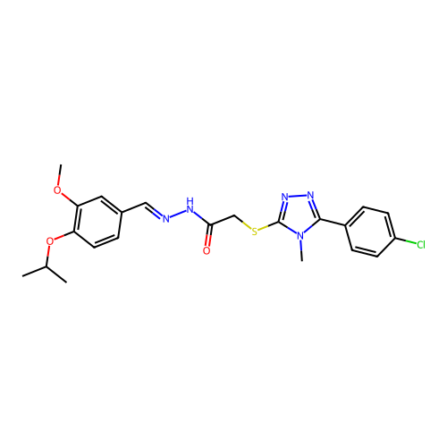 (E)-2-((5-(4-chlorophenyl)-4-methyl-4H-1,2,4-triazol-3-yl)thio)-N'-(4-isopropoxy-3-methoxybenzylidene)acetohydrazide structure