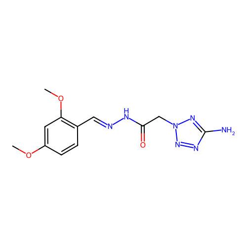 (E)-2-(5-amino-2H-tetrazol-2-yl)-N'-(2,4-dimethoxybenzylidene)acetohydrazide structure