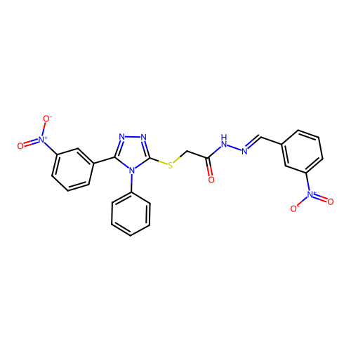 (E)-N'-(3-nitrobenzylidene)-2-((5-(3-nitrophenyl)-4-phenyl-4H-1,2,4-triazol-3-yl)thio)acetohydrazide structure