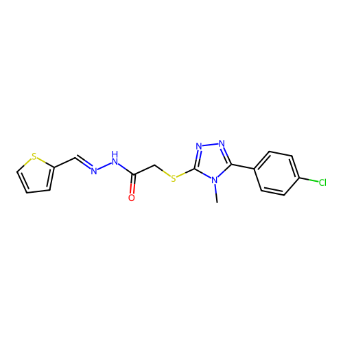 (E)-2-((5-(4-chlorophenyl)-4-methyl-4H-1,2,4-triazol-3-yl)thio)-N'-(thiophen-2-ylmethylene)acetohydrazide structure