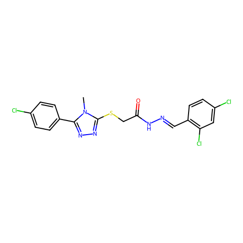 (E)-2-((5-(4-chlorophenyl)-4-methyl-4H-1,2,4-triazol-3-yl)thio)-N'-(2,4-dichlorobenzylidene)acetohydrazide structure