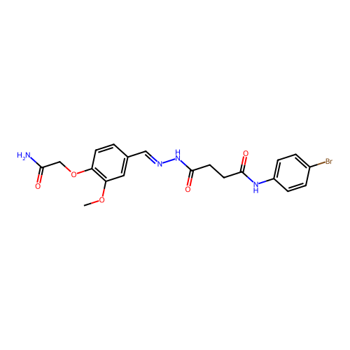 (E)-4-(2-(4-(2-amino-2-oxoethoxy)-3-methoxybenzylidene)hydrazinyl)-N-(4-bromophenyl)-4-oxobutanamide structure