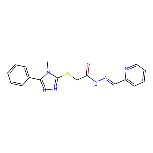 2-[(4-methyl-5-phenyl-1,2,4-triazol-3-yl)sulfanyl]-N-[(E)-pyridin-2-ylmethylideneamino]acetamide structure