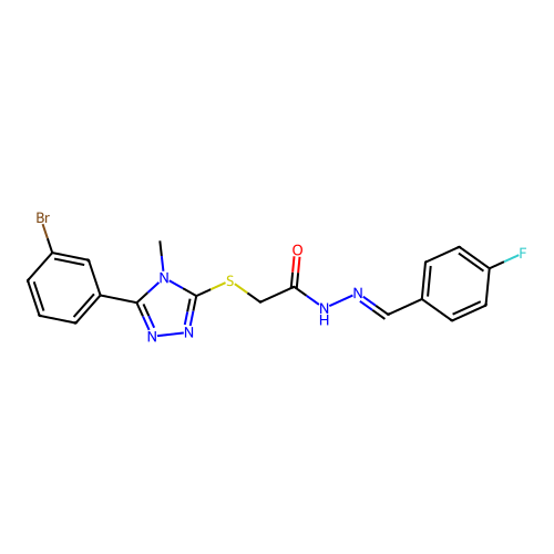 (E)-2-((5-(3-bromophenyl)-4-methyl-4H-1,2,4-triazol-3-yl)thio)-N'-(4-fluorobenzylidene)acetohydrazide structure