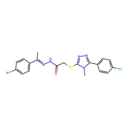 (E)-N'-(1-(4-bromophenyl)ethylidene)-2-((5-(4-chlorophenyl)-4-methyl-4H-1,2,4-triazol-3-yl)thio)acetohydrazide structure