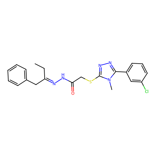 (E)-2-((5-(3-chlorophenyl)-4-methyl-4H-1,2,4-triazol-3-yl)thio)-N'-(1-phenylbutan-2-ylidene)acetohydrazide structure