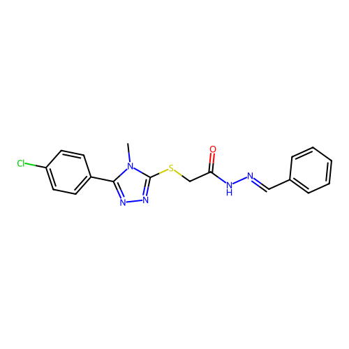 (E)-N'-benzylidene-2-((5-(4-chlorophenyl)-4-methyl-4H-1,2,4-triazol-3-yl)thio)acetohydrazide structure