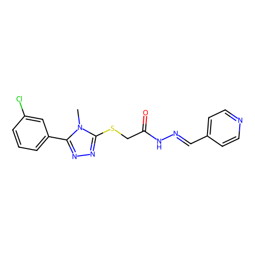 (E)-2-((5-(3-chlorophenyl)-4-methyl-4H-1,2,4-triazol-3-yl)thio)-N'-(pyridin-4-ylmethylene)acetohydrazide structure