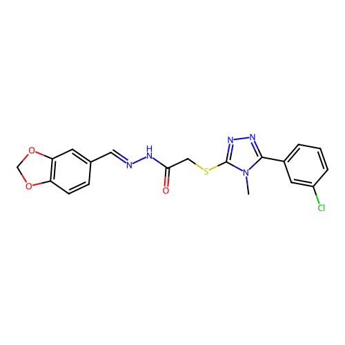 (E)-N'-(benzo[d][1,3]dioxol-5-ylmethylene)-2-((5-(3-chlorophenyl)-4-methyl-4H-1,2,4-triazol-3-yl)thio)acetohydrazide structure