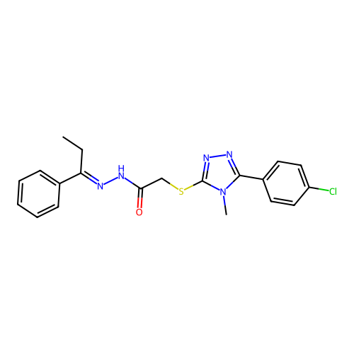 (E)-2-((5-(4-chlorophenyl)-4-methyl-4H-1,2,4-triazol-3-yl)thio)-N'-(1-phenylpropylidene)acetohydrazide structure