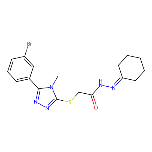 2-[[5-(3-bromophenyl)-4-methyl-1,2,4-triazol-3-yl]sulfanyl]-N-(cyclohexylideneamino)acetamide structure