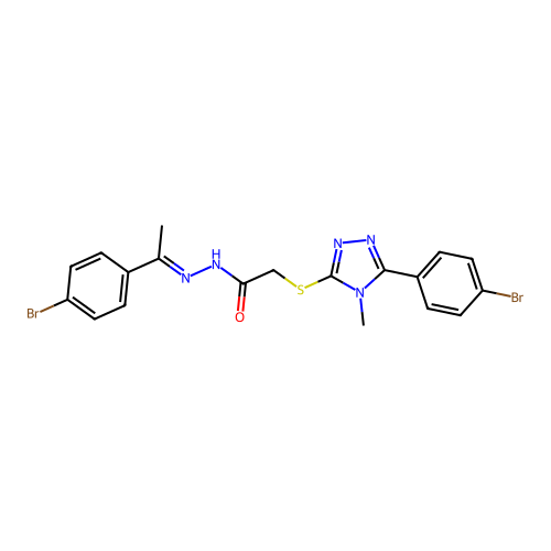 (E)-2-((5-(4-bromophenyl)-4-methyl-4H-1,2,4-triazol-3-yl)thio)-N'-(1-(4-bromophenyl)ethylidene)acetohydrazide structure
