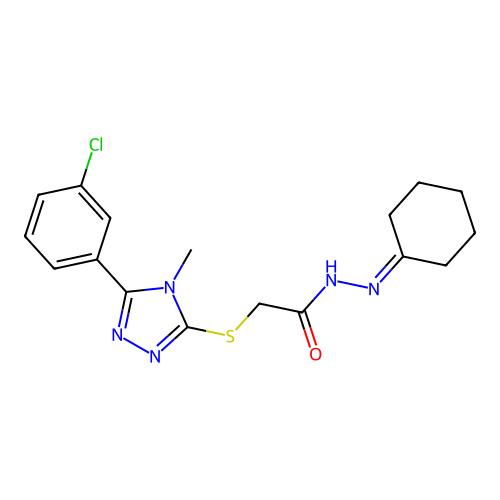 2-((5-(3-chlorophenyl)-4-methyl-4H-1,2,4-triazol-3-yl)thio)-N'-cyclohexylideneacetohydrazide structure