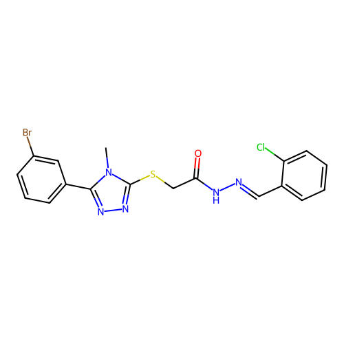 (E)-2-((5-(3-bromophenyl)-4-methyl-4H-1,2,4-triazol-3-yl)thio)-N'-(2-chlorobenzylidene)acetohydrazide structure