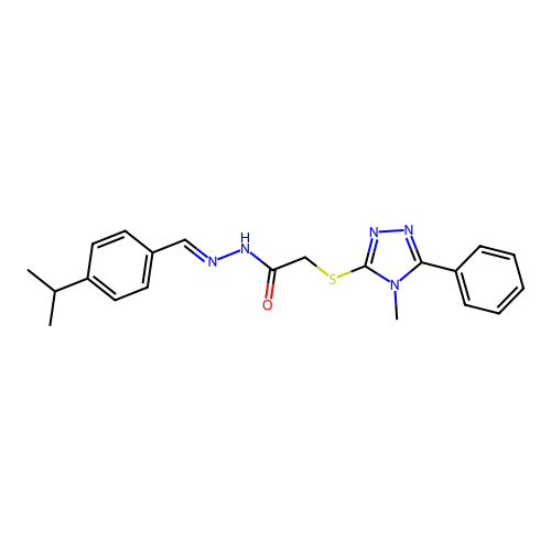 (E)-N'-(4-isopropylbenzylidene)-2-((4-methyl-5-phenyl-4H-1,2,4-triazol-3-yl)thio)acetohydrazide structure
