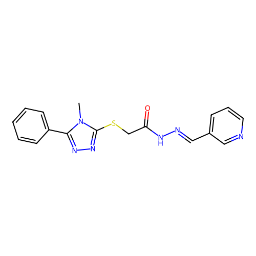 2-[(4-methyl-5-phenyl-1,2,4-triazol-3-yl)sulfanyl]-N-[(E)-pyridin-3-ylmethylideneamino]acetamide structure