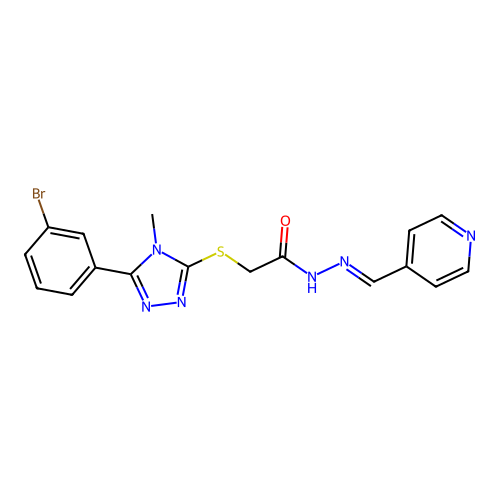 (E)-2-((5-(3-bromophenyl)-4-methyl-4H-1,2,4-triazol-3-yl)thio)-N'-(pyridin-4-ylmethylene)acetohydrazide structure