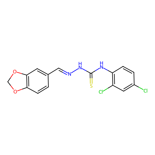 (2E)-2-(1,3-benzodioxol-5-ylmethylidene)-N-(2,4-dichlorophenyl)hydrazinecarbothioamide structure