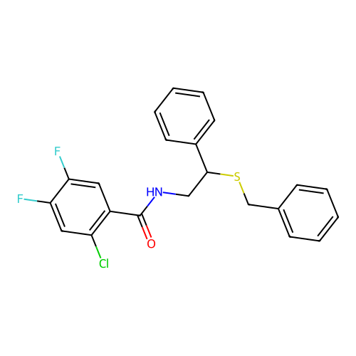 N-[2-(benzylsulfanyl)-2-phenylethyl]-2-chloro-4,5-difluorobenzamide structure