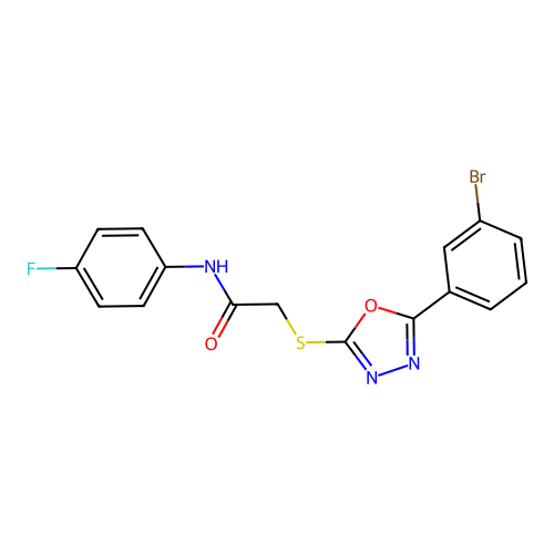 2-{[5-(3-bromophenyl)-1,3,4-oxadiazol-2-yl]sulfanyl}-N-(4-fluorophenyl)acetamide structure