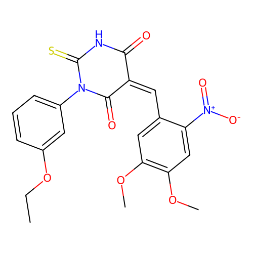 (5Z)-5-(4,5-dimethoxy-2-nitrobenzylidene)-1-(3-ethoxyphenyl)-2-thioxodihydropyrimidine-4,6(1H,5H)-dione structure